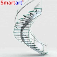 Round Glass Staircase / Modern Stainless Steel Curved Stair