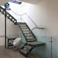 Modern Stainless Steel Stair Design With Wooden Tread